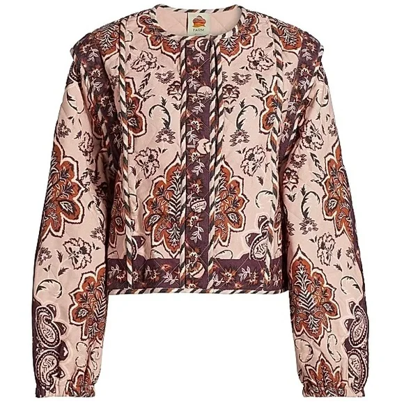 FARM Rio Glam Tapestry Floral Quilted Pink Jacket Small